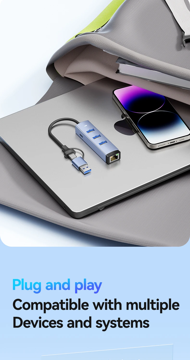 FDBRO 1000Mbps USB/USB-C Ethernet LAN-Adapter 3-Port USB3.0-Hub Dockingstation USB3.0-Hub zu RJ45 Gigabit-Netzwerkkarte für PC – Detail 15