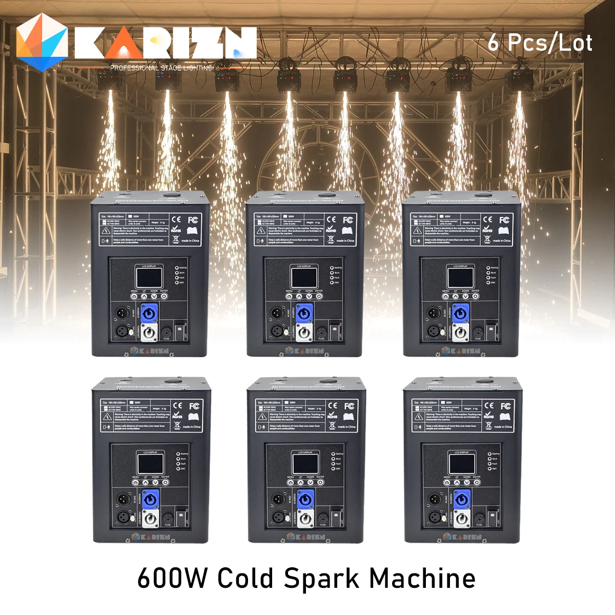 0 Tax 6Pcs Electronic 600W Cold Spark Firework Machine For DJ Wedding Celebration Dmx Remote Control Sparkular Fountain Machine