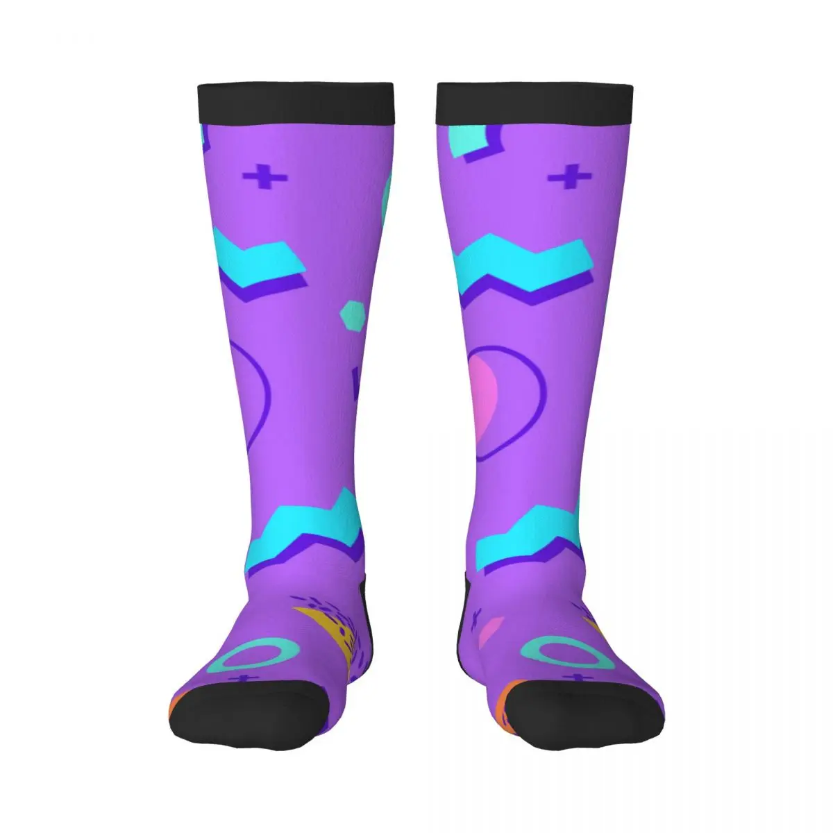 Geometric 80s Print Unisex High Socks for Men Women Autumn Winter