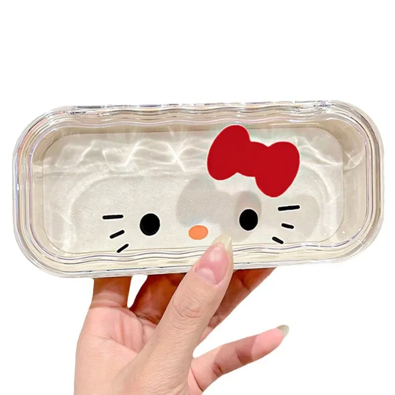 Sanrio-caja de gafas de Hello Kitty de Anime, caja de almacenamiento de gafas portátil transparente y resistente a la presión para niñas, regalos de cumpleaños