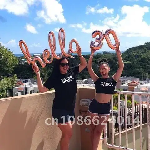 

16 inch new rose gold conjoined letters hello number aluminum film balloon wedding anniversary birthday adult gift decoration