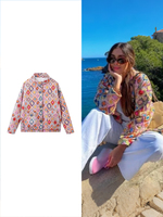 TRAF Women's Retro Floral Printed Quilted Coat Loose Standing Collar Long Sleeve Cotton Jacket Winter Ethnic Style Casual Coat