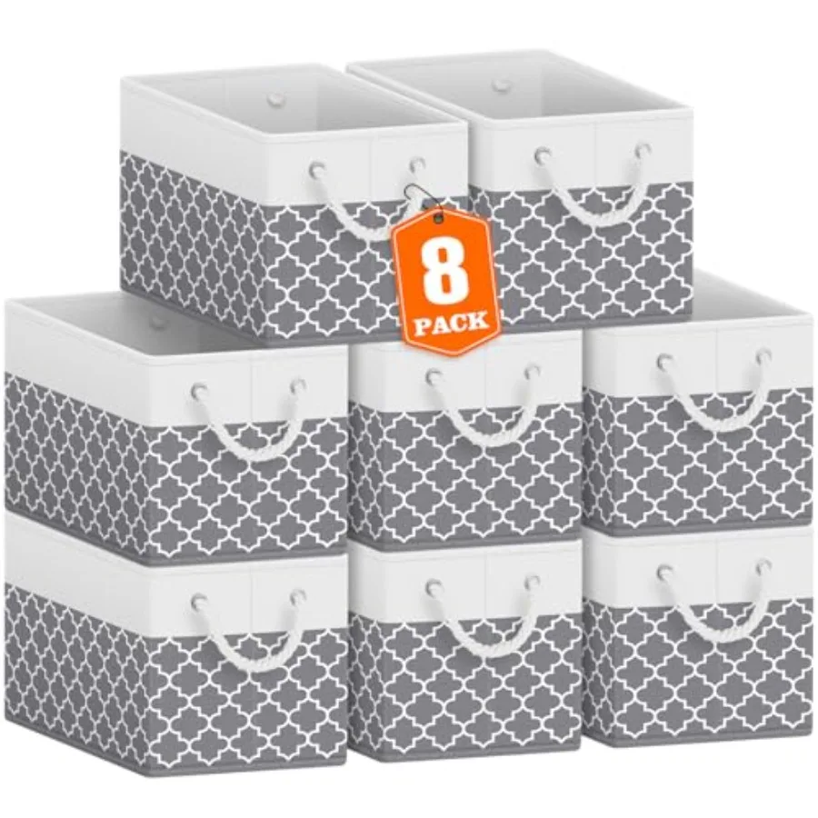 

Корзины для хранения [8 шт.] Складные корзины для организации хранения игрушек, книг, для полок и шкафов, большие контейнеры для хранения с веревочными ручками