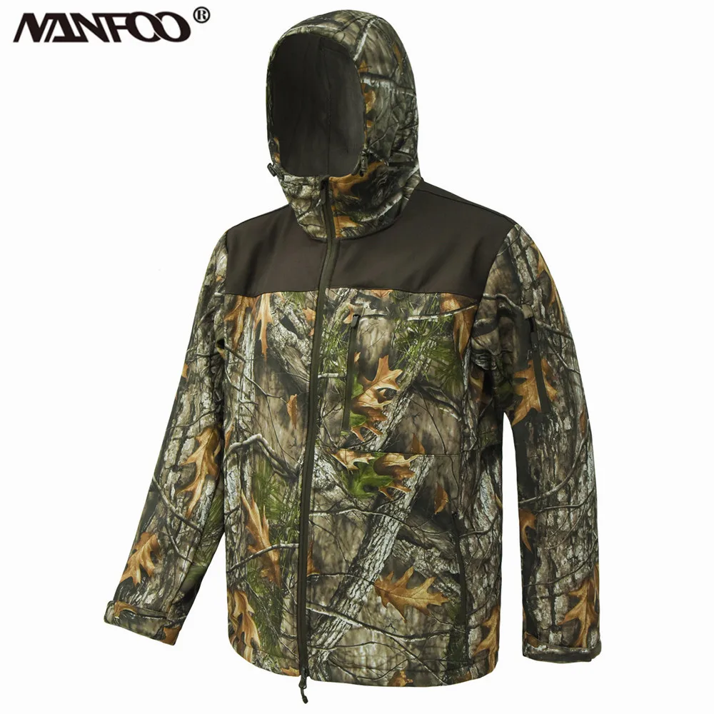 Outdoor Bionic Camouflage Hunting Fishing Jacket Wind Waterproof Hiking Hoodie Wear-Resistant Fleece Insid Thermal Hooded Jacket