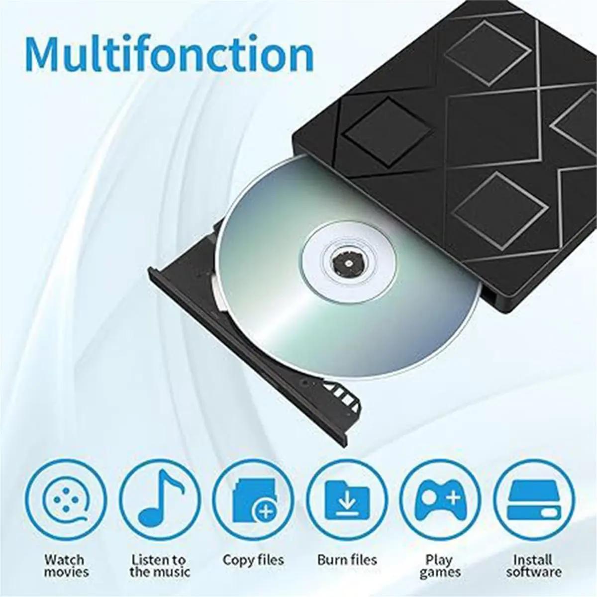 [VALUE PACK]5-in-1 Extemal CD/DVD Drive for Laptop,Portable CD/DVD Rw Burner with SD/TF Card Reader &DVD-ROM Rewritable Player