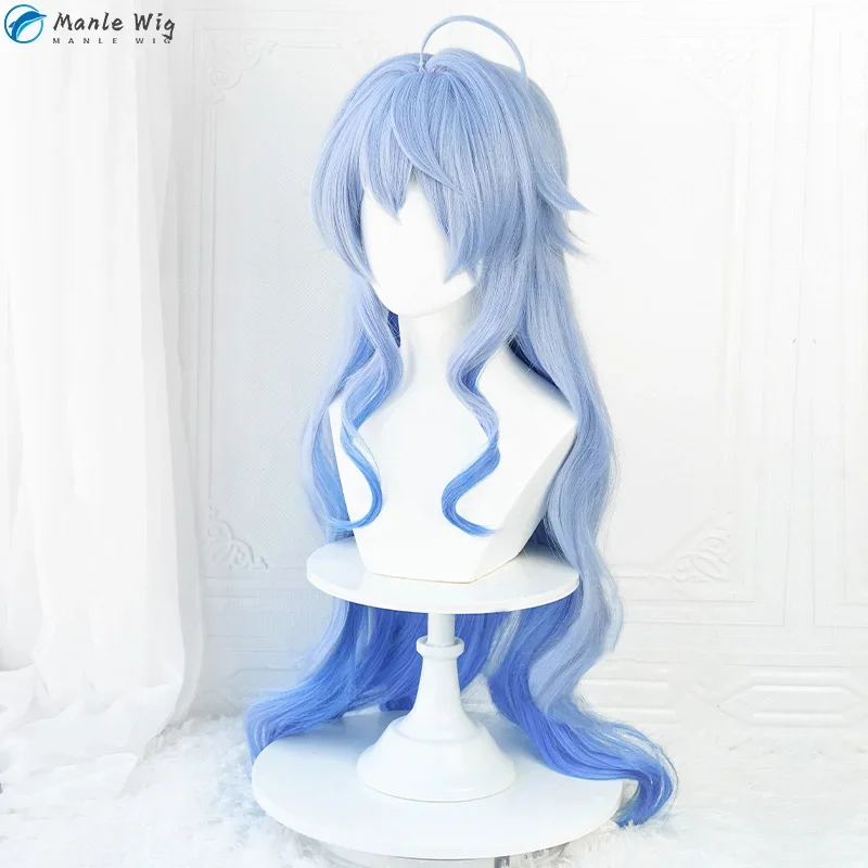 90cm ganyu genshin peruca ganyu cosplay peruca azul gradiente cabelo encaracolado resistente ao calor anime cosplay perucas + peruca boné