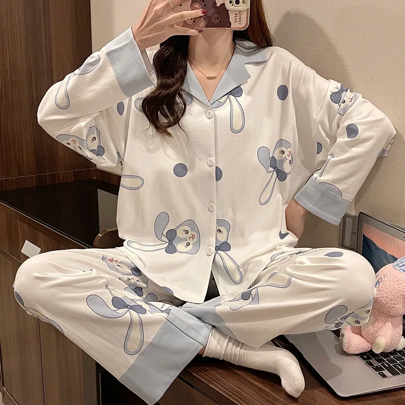 Disney Star Dailu Herbst neue reine Baumwolle Pyjamas weibliche Cartoon niedlichen Mädchen Stil Strickjacke Langarm Hose Lounge wear Set