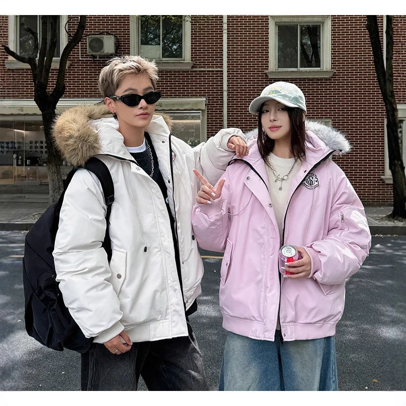 2025 جديد الخريف والشتاء الدفء سترة مع قبعة الفراء معطف القطن السميك معطف القطن باركر معطف قصير الاتجاه النمط البريطاني