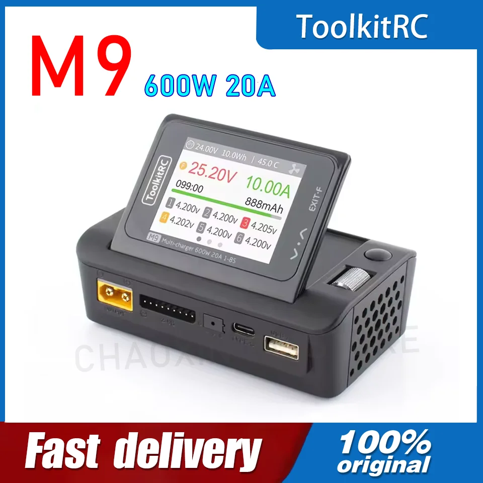 ToolkitRC M9 600W 20A USB Fast Charing DC Smart Charger Adjustable Screen Angle with Audio Function For 1-8S Lipo LiFe Battery