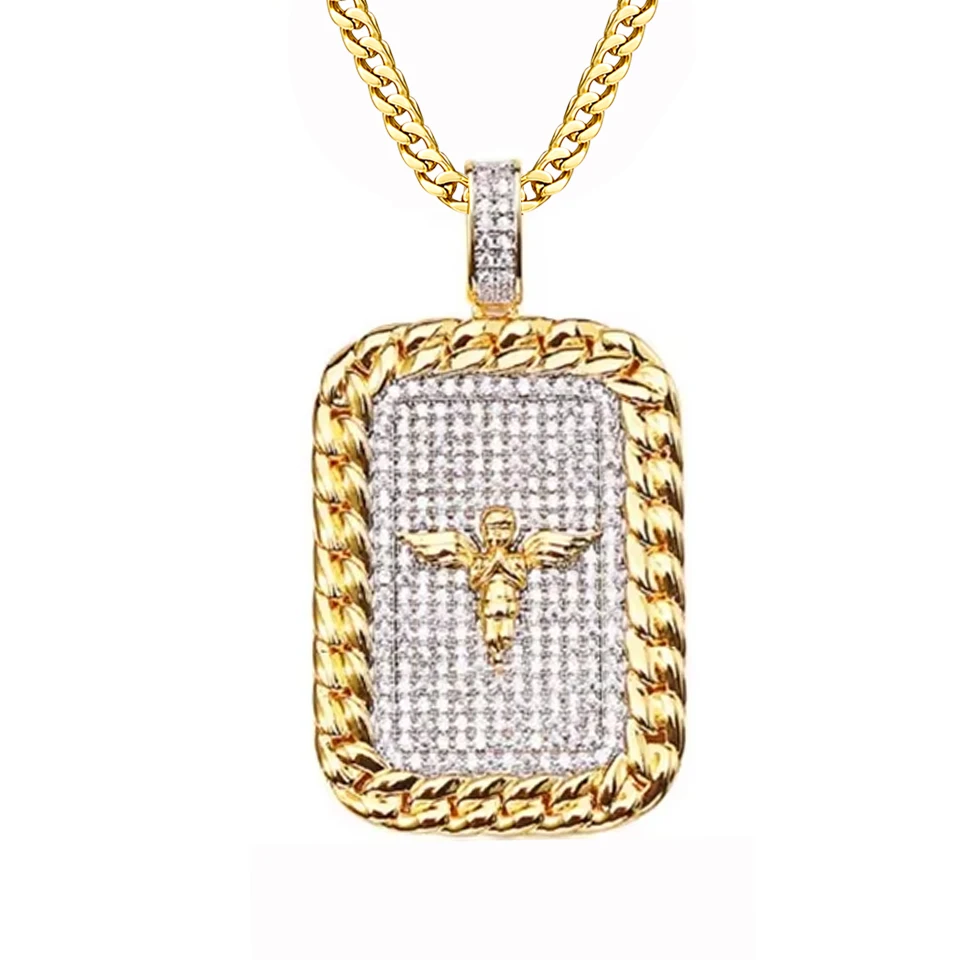 

VANAXIN Punk Angel Wings Necklace for Men Women Hip Hop Square Iced Out Pendant Clear CZ Praying Angel Jewelry