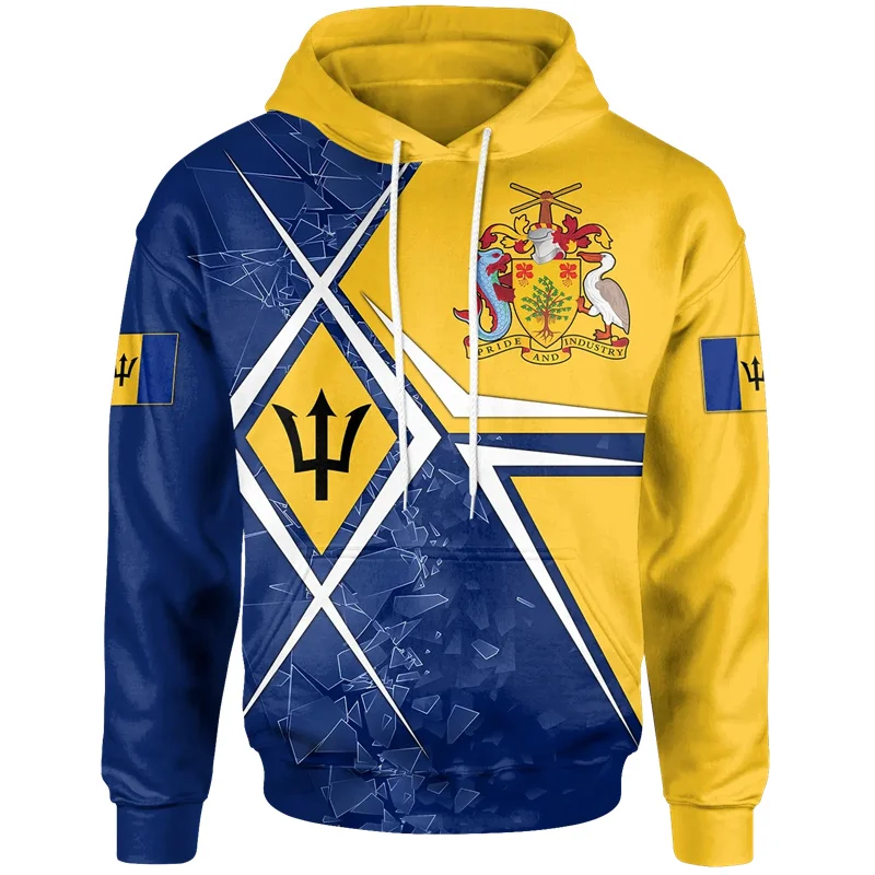 Barbados National Flag 3D Printed Hoodies Barbados Coat Of Arms Graphic Hooded Hoody Mens Clothing Pullovers Hoodie Sweatshirts