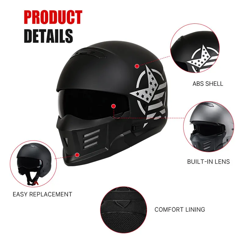 Cascos de moto de escorpión aprobado por DOT, cascos de cara completa con lente negra para hombres, protector extraíble, cascos modulares de talla