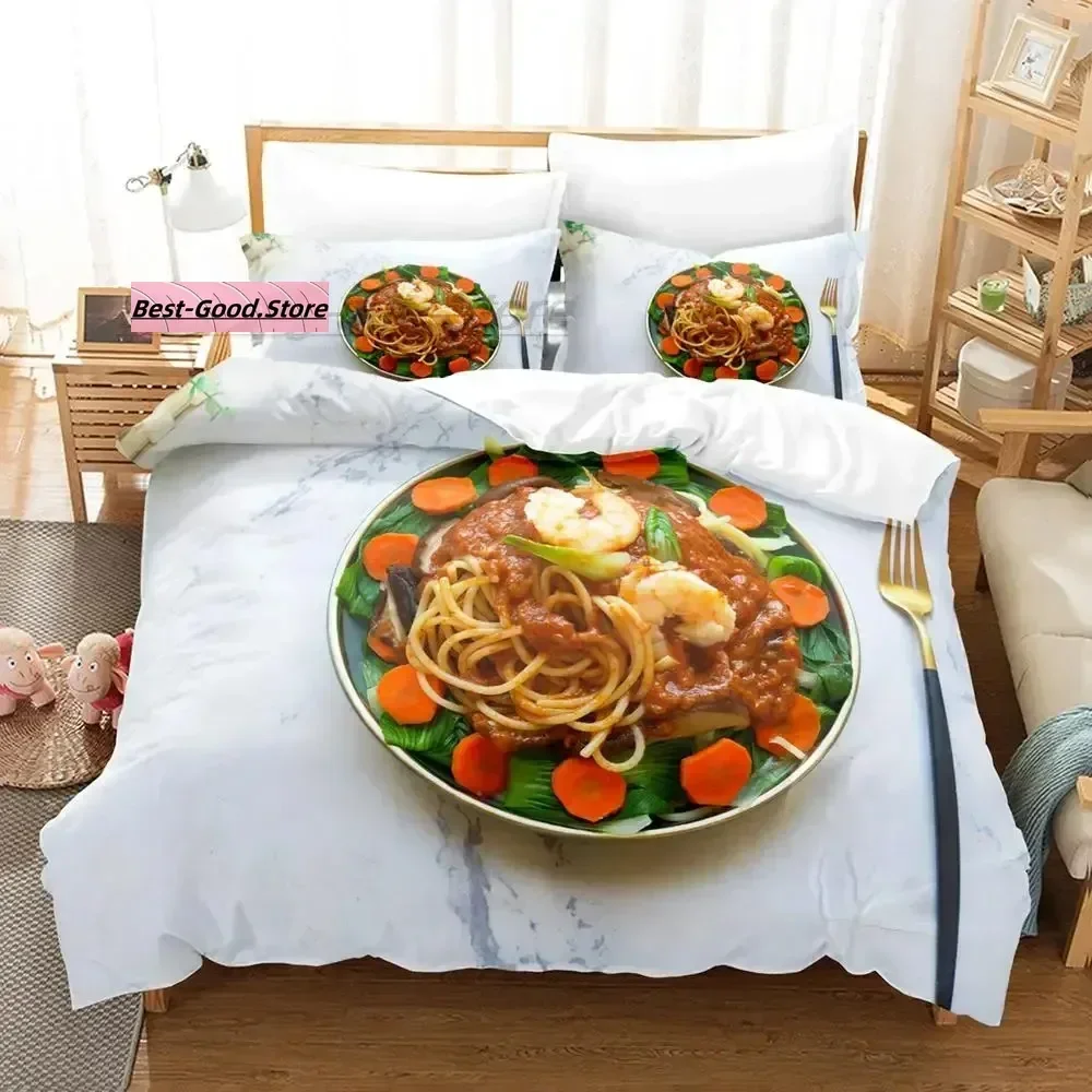 Gourmet Spaghetti Italian Bedding Set Single Twin Full Queen King Size Bed Set Aldult Kid Bedroom Duvetcover Sets 3D Breakfast