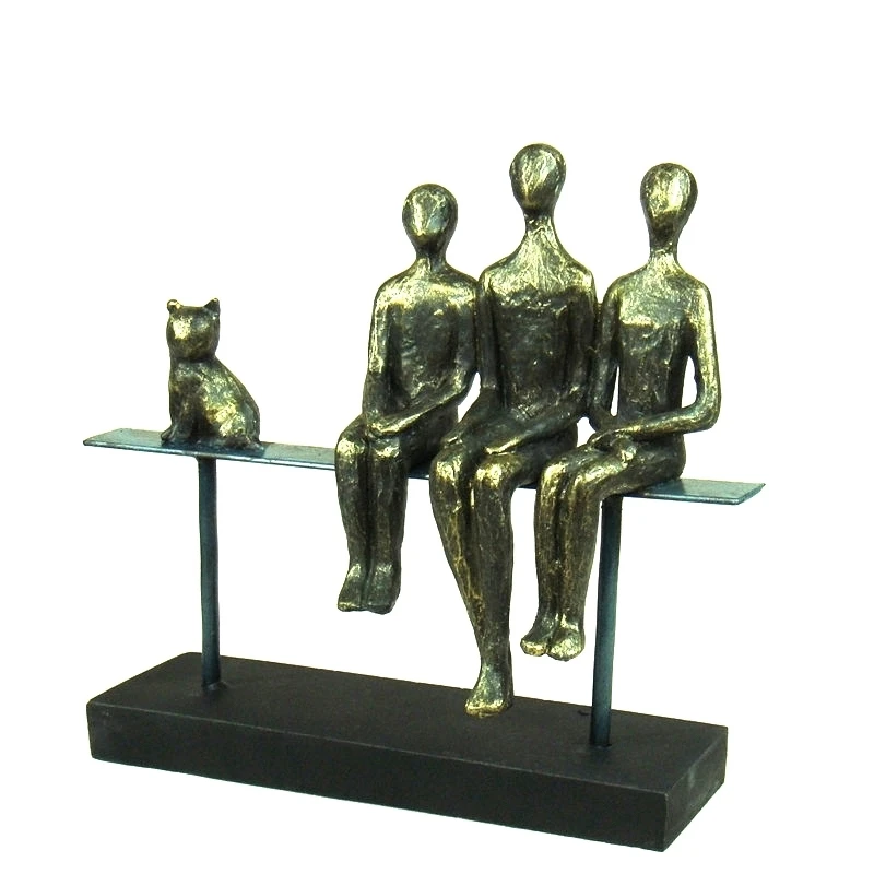 

Modern Abstract Iron Art Family Statue Resin Figure Portrait Sculpture Birthday Gift for Parents Home Decor Cat Craft Ornament