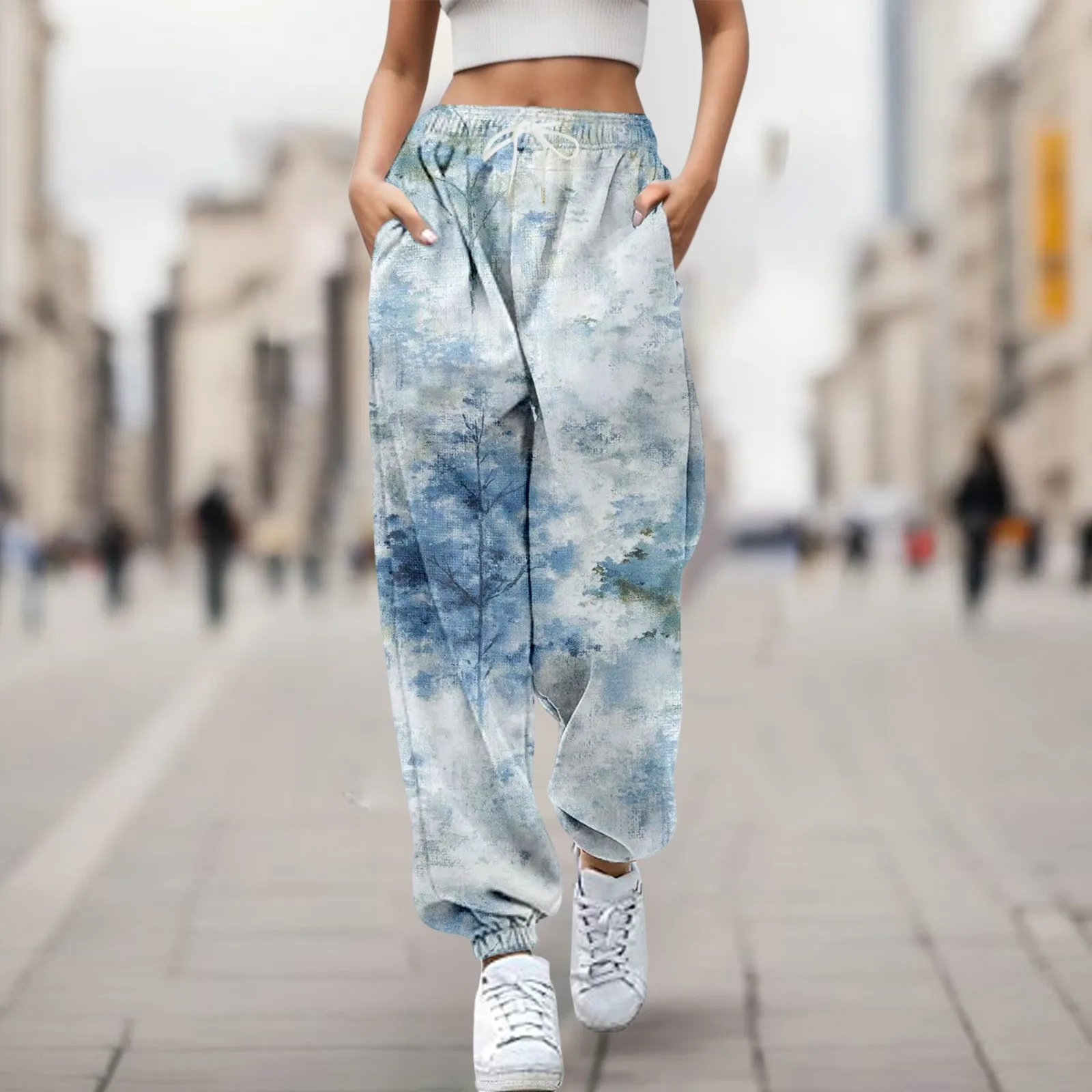 

Women'S Harem Pants Joggers Printed Drawstring Drop-Crotch Trousers Women 2024 Autumn Loose Streetwear Cotton Casual Sweatpants