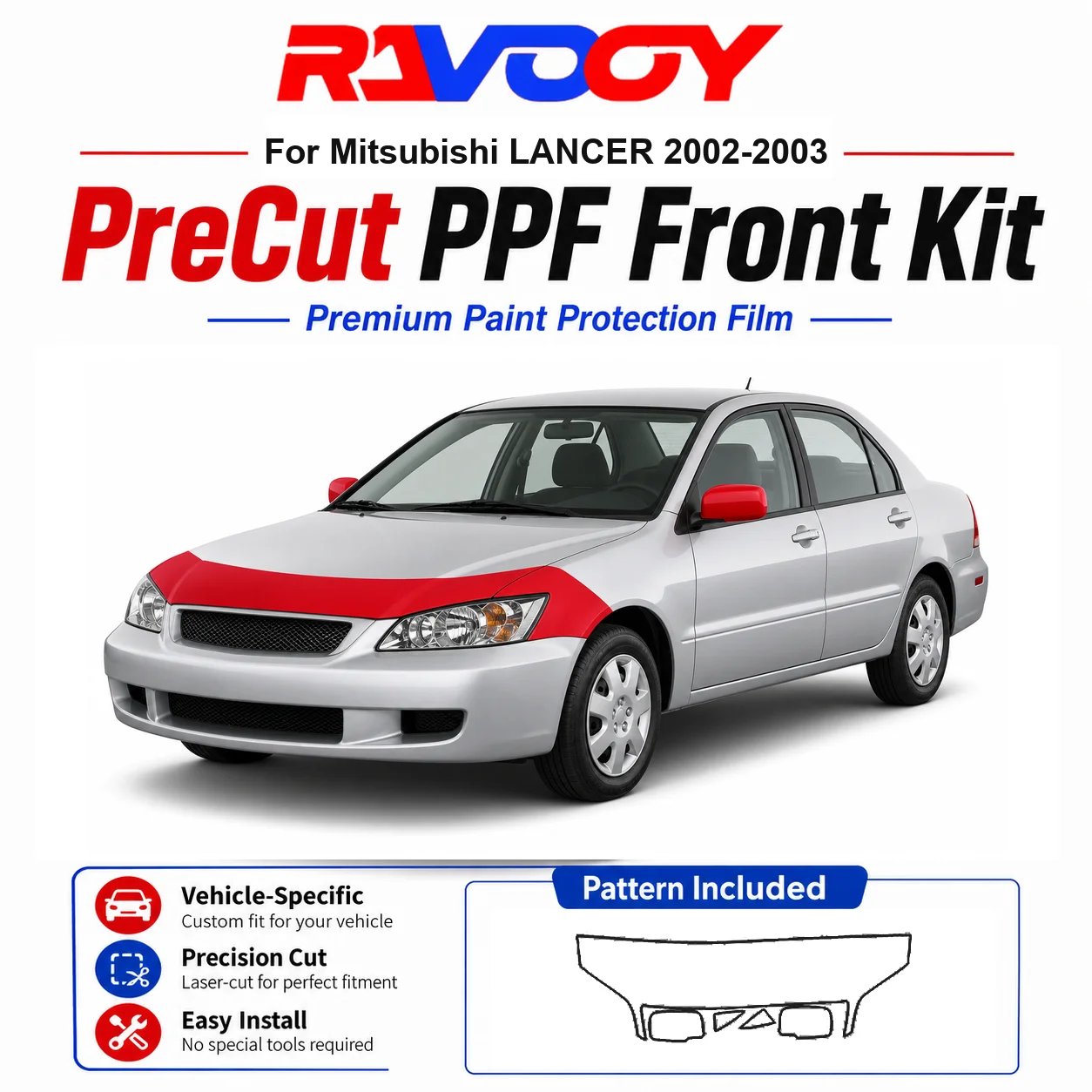 

8.5mil TPU Precut PPF Kit For Mitsubishi LANCER 2002-2003 - Hood, Fenders & Mirror Set - Self-Healing Clear Bra Film