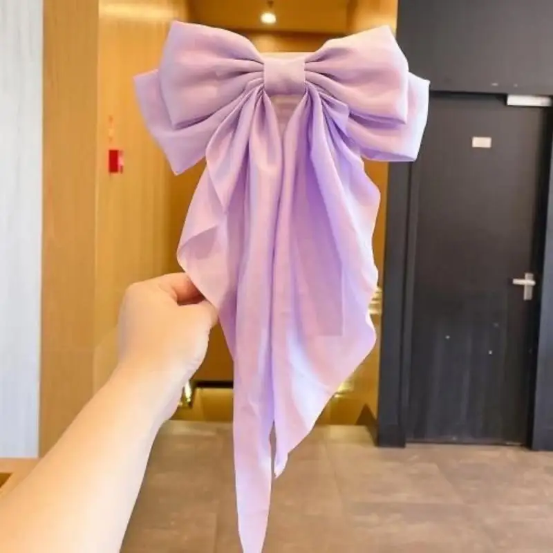 Koreanische Accessoires Haarspangen für Frauen und Mädchen, große Schleife aus festem Satin, lange Bandschleifen, Federklemme, Haarspange für Damen 2026 – Detail 6