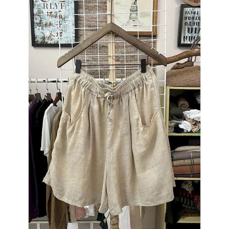 Pantaloncini solidi per le donne pantaloni corti dritti Casual estivi pantaloni a gamba larga in vita elasticizzata con lacci in stile coreano abbigliamento donna