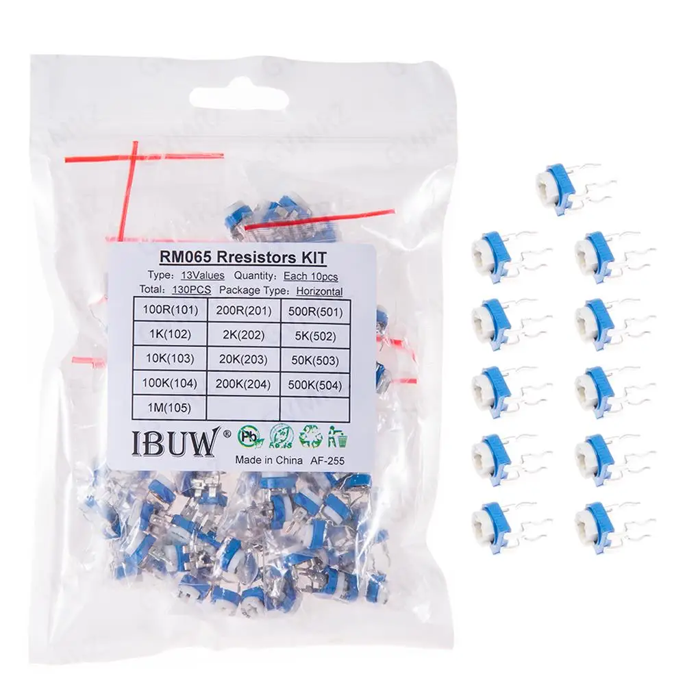130PCS 1MΩ 13Values RM065 Resistors Kit (100R-1MΩ) Horizontal for DIY Electronic Circuit Project 100R