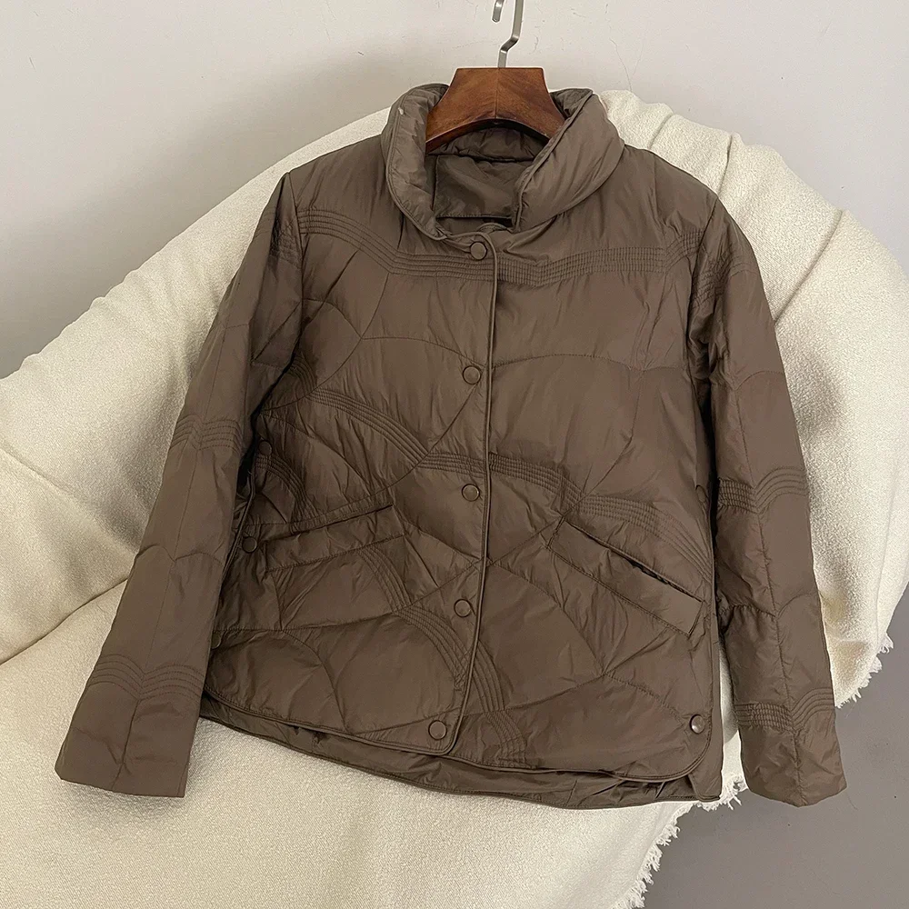 Frauen Stehen Kragen Unten Jacke 2025, Neue Weibliche Mode Leichte Weiße Ente Unten Mantel Herbst Winter Modische Oberbekleidung