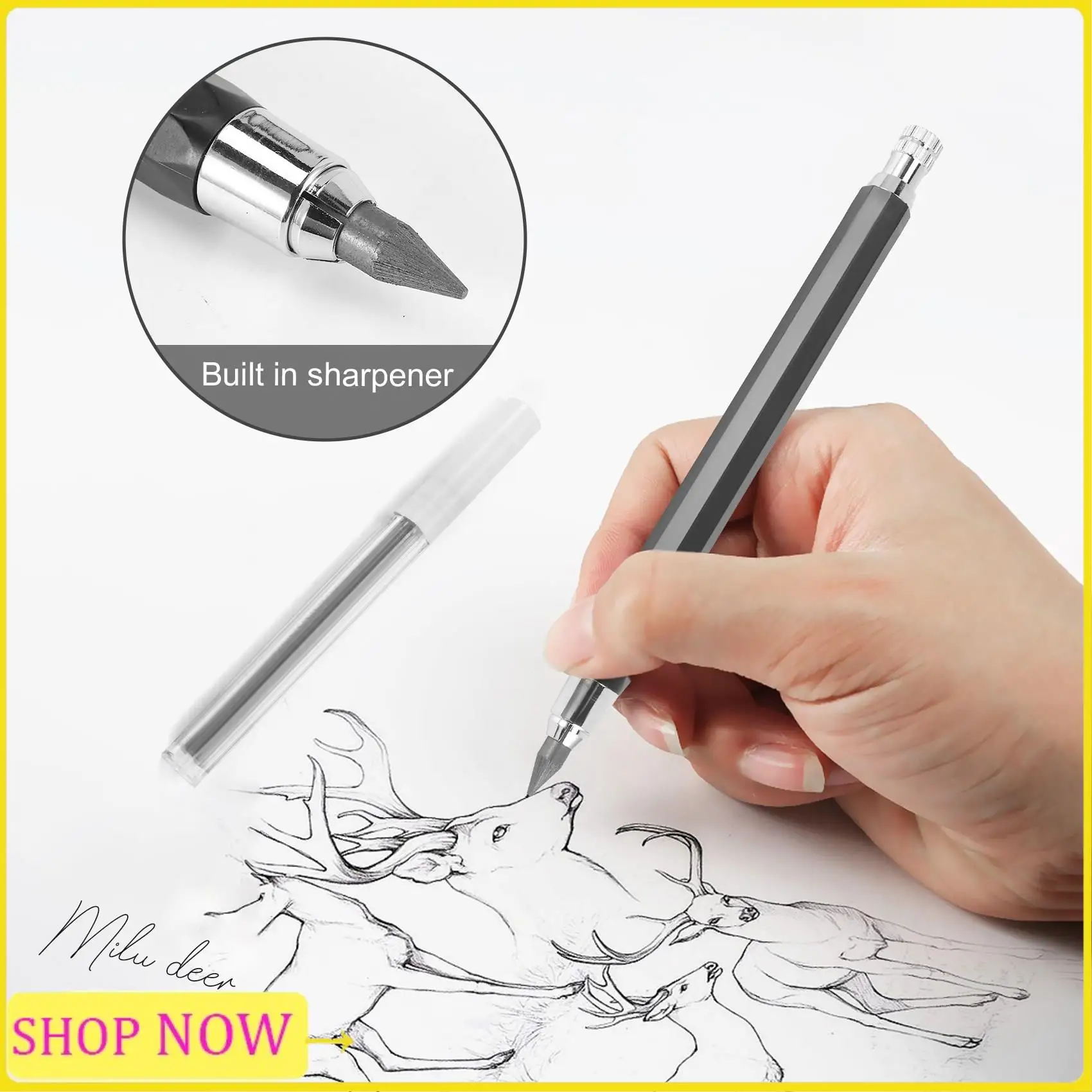 Especial 2 Pcs 5.6Mm Lead Holder Automatic Mechanical Pencil With Sharpener And Charcoal Lead Refill, 6Pcs Extra Lead Refills