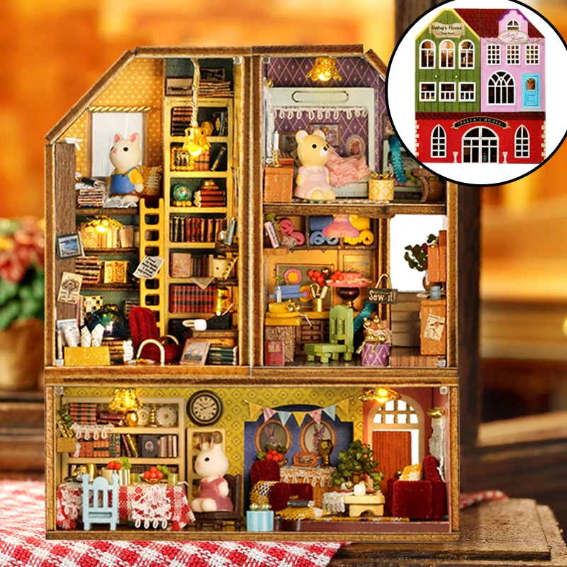 CUTEBEE DIY Miniature House Dollhouse Kit Gift Ideas with Furniture Light Cute Home Rabbit Town Handmade Toys For Birthday Gifts