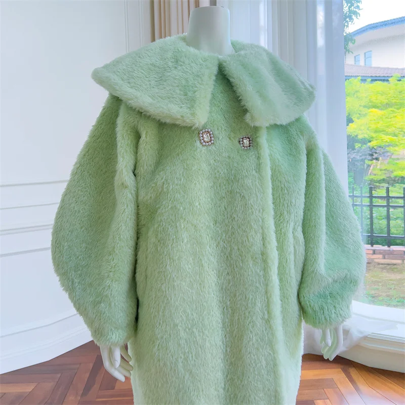 2023 Fashion Women Jacket Large Lapel Raglan Sleeves Women's Coat Green Female Super Warm Soft Thicken Winter Long Parkas