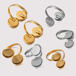 5pcs Adjustable Stainless Steel Open Double Ring Settings Blank Base Bezel Cabochons for Jewelry Materials Making DIY Finger