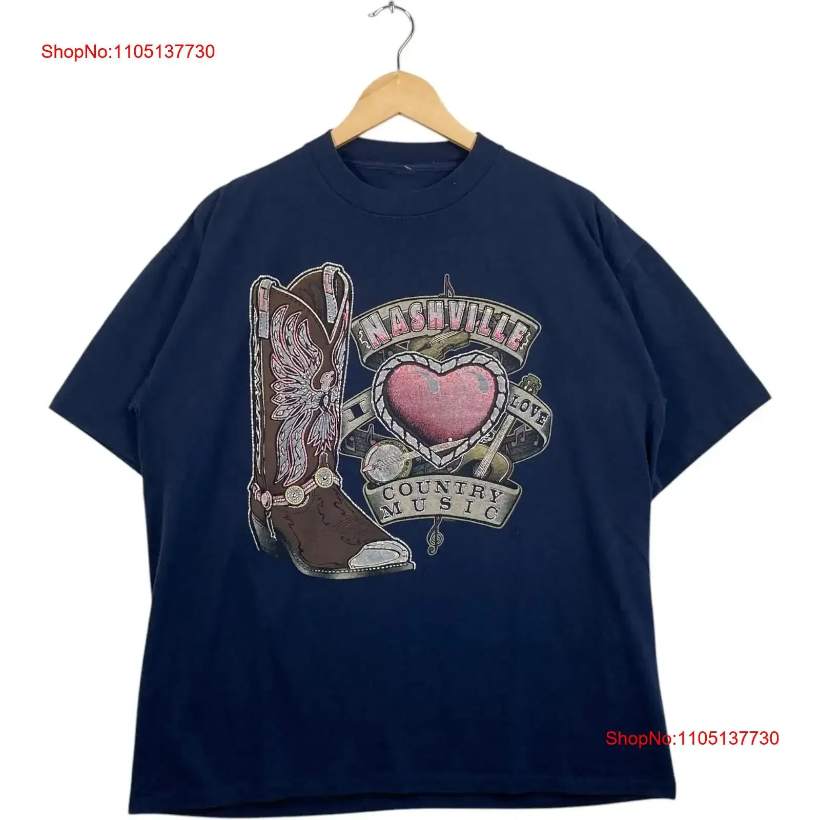 تي شيرت كلاسيكي لتذكار موسيقى الريف ناشفيل للرجال أزرق XL عتيق مغسول برسومات ناعمة قابلة للتنفس ملابس خروج أنيقة للجنسين