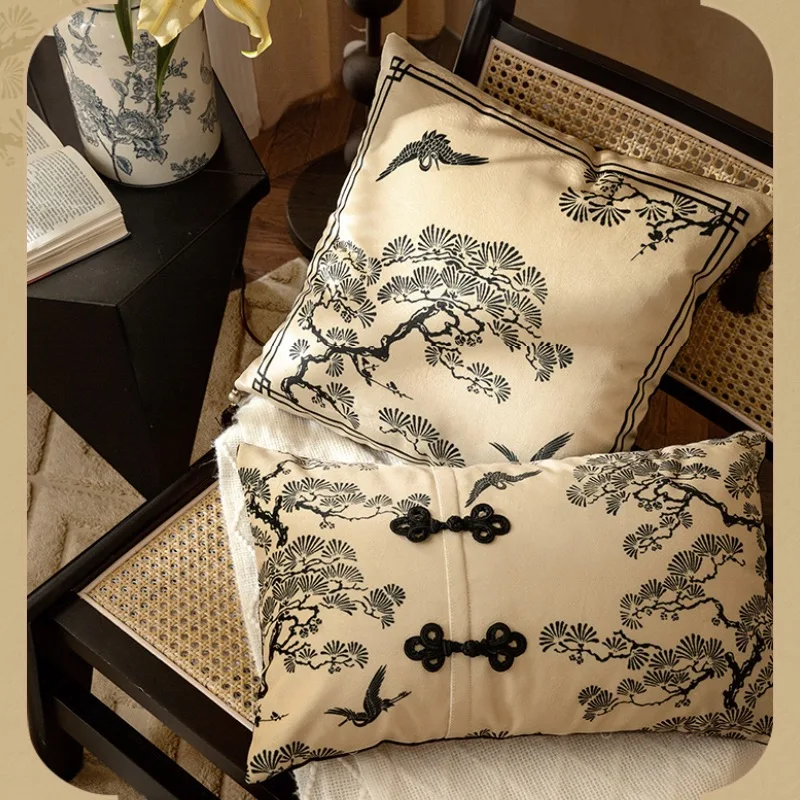 Chinese Retro Pillow Black Velvet Cushion Case Pine Decorative Pillow Cover For Sofa Chair Bedding Fan Cushion Home Decorations