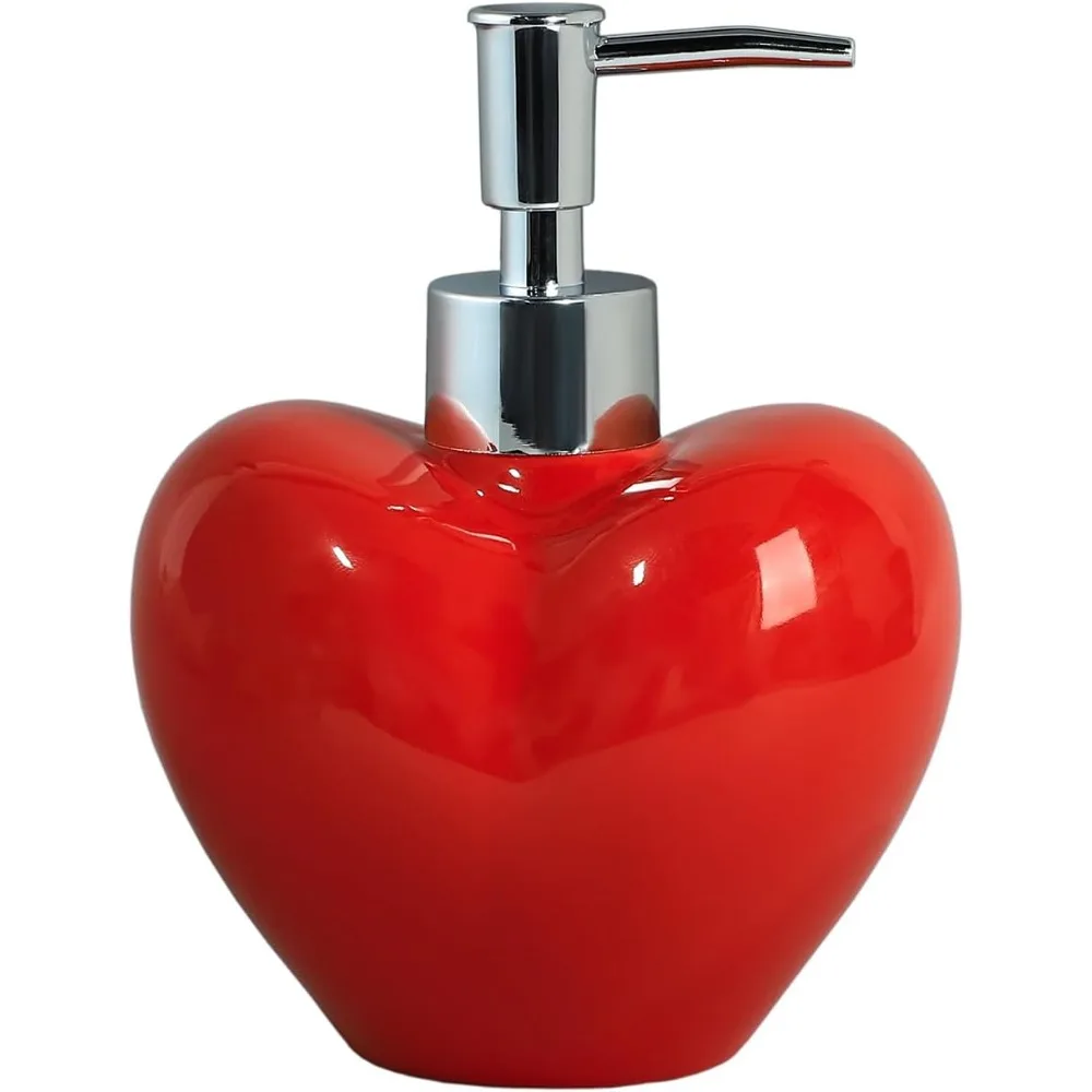 

Red heart-shaped soap dispenser with plastic pump, refillable lotion soap bottle