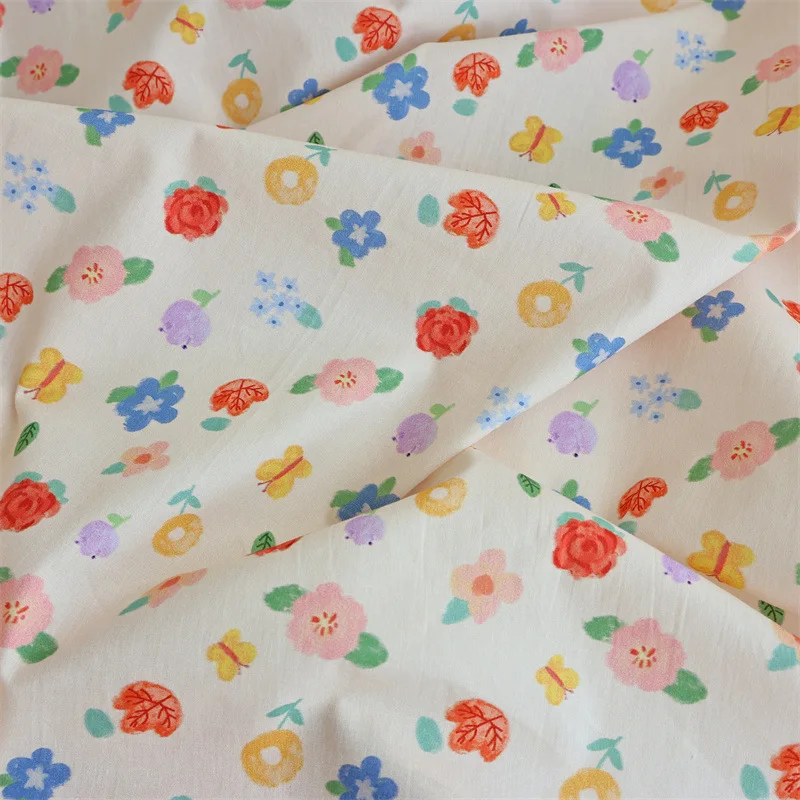 145x50cm 100% Cotton 40s Poplin Fabric Small Floral Print for Kids Clothing Bedding Handmade DIY Craft Material Sewing Cloth
