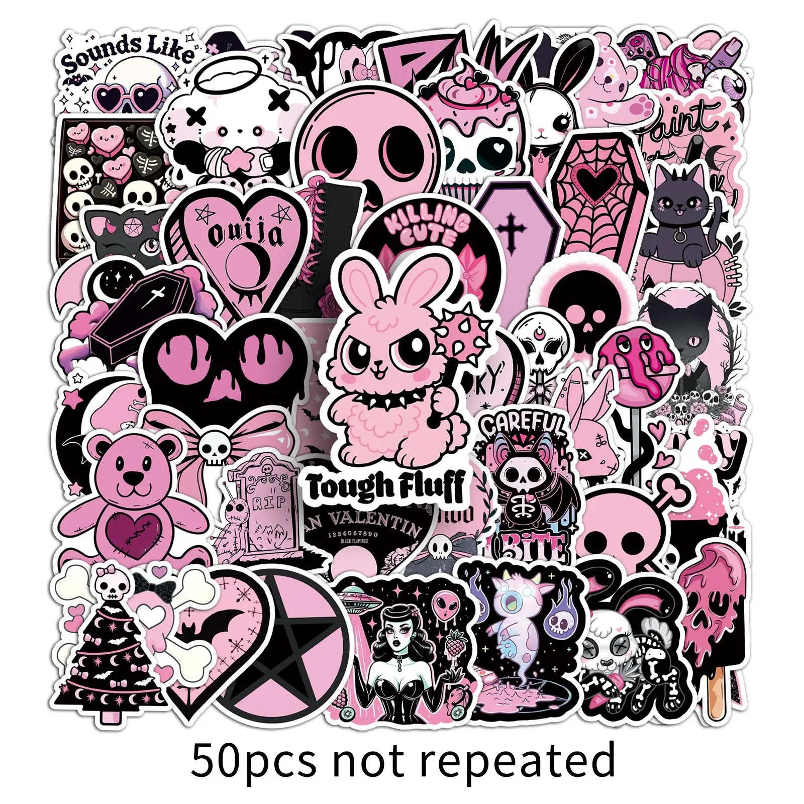 

10/30/50PCS Super Cool Black Pink Goth Cartoon Sticker DIY Decoration Waterproof Skateboard Notebook Graffiti Toy