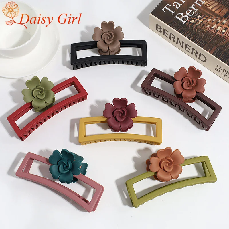 New Simple Fashionable Large Flower Rectangular Contrasting Color Grab Clip Versatile Hair Shark Clip Hair Accessories