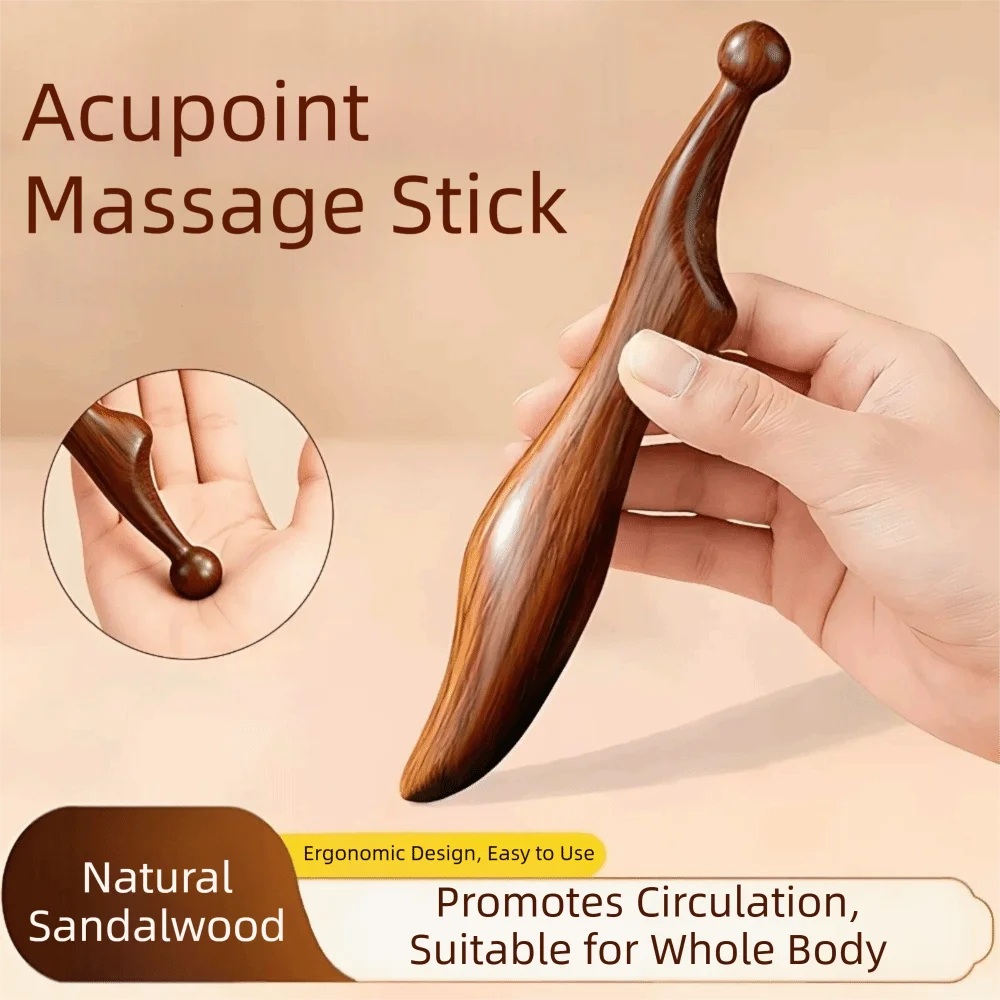 Natural Sandalwood Acupressure Stick Wooden Meridian Scraping Gua Sha Tools Muscle Relaxation Full Body Massage Stick