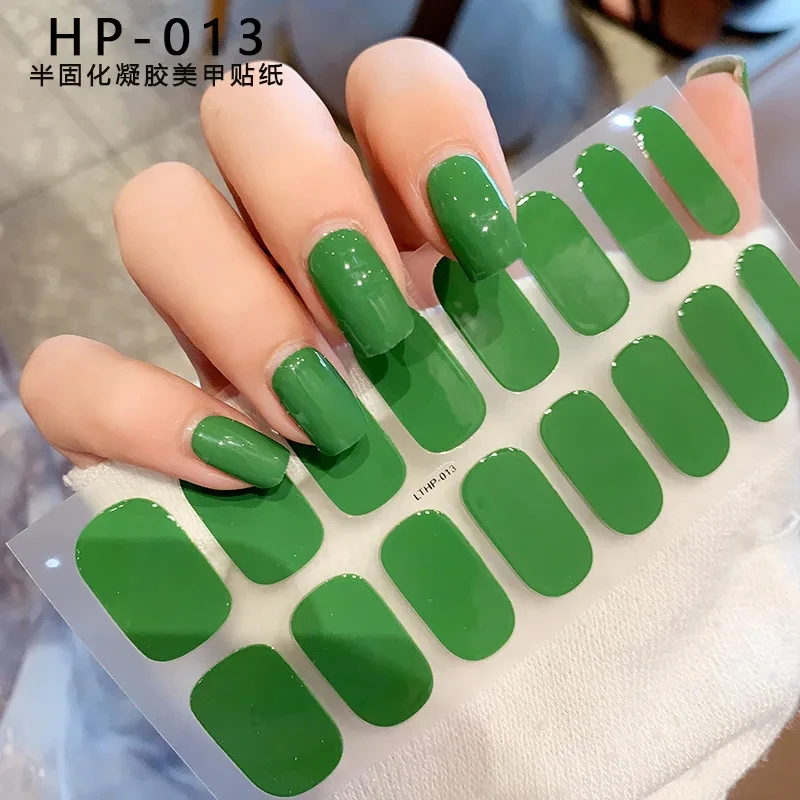 2024 # Neue halbgehärtete Gel-Nagelaufkleber, langlebig, einfarbig, Nagelstreifen, UV-Lampe, ausgehärtete Maniküre-Gel-Aufkleber, 16 Tipps