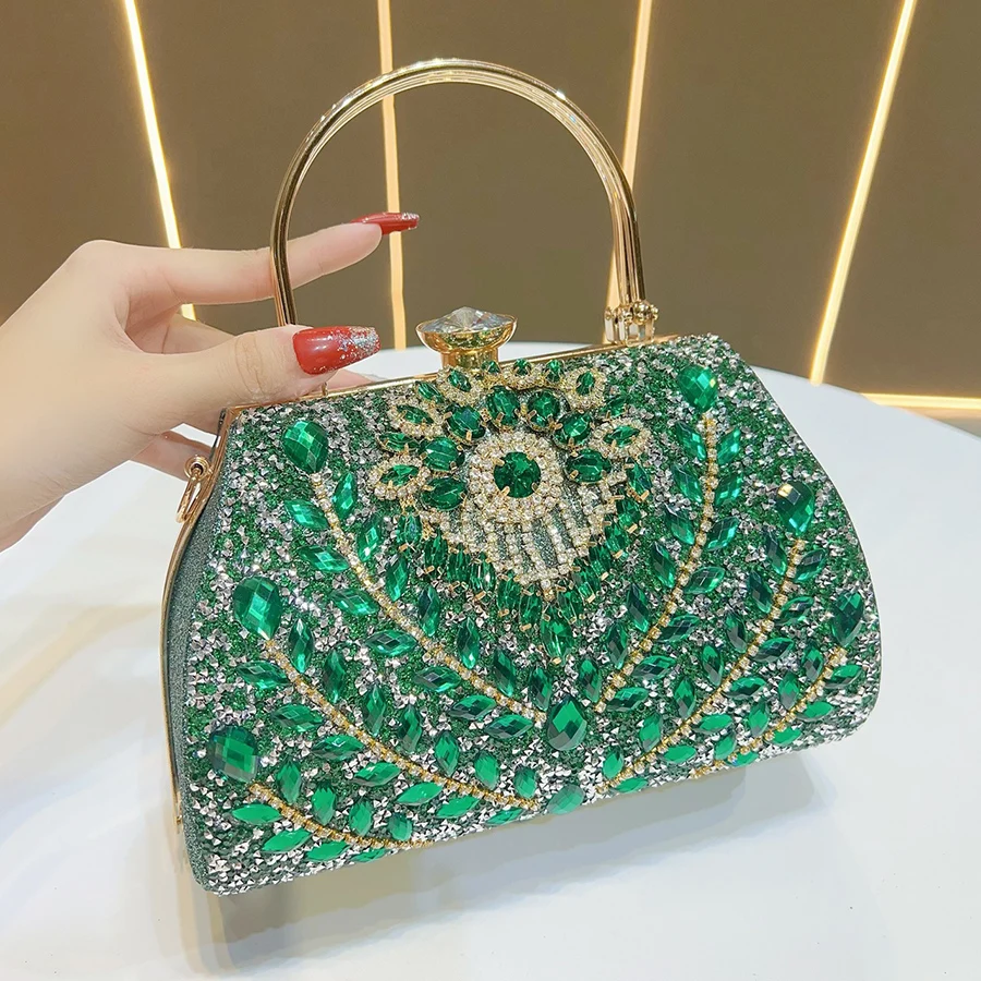 

Luxury Sparking Rhinestone Evening Clutch Bags For Women Wedding Prom Dinner Party Crystal Crossbody Bag Metal Handle Handbags