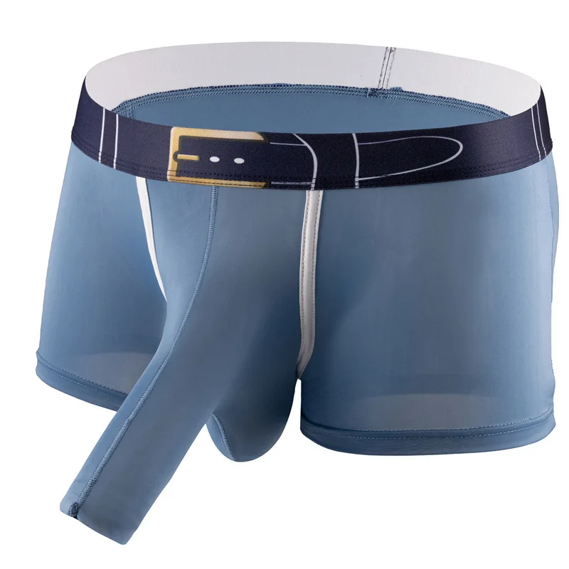 Bragas con bolsa para la nariz de elefante abierta sin costuras, ropa interior para hombre, Boxer fino de seda helada, calzoncillos sexis para