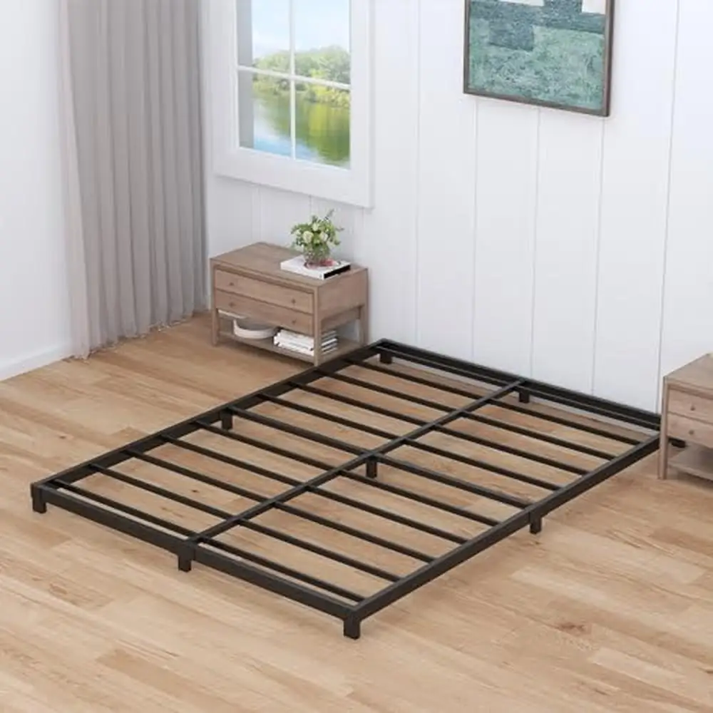 

King Size Metal Bed Frame Low Profile King Bed Frame No Box Spring Needed Sturdy 9 Leg Platform Supports 3000lbs Noise-Free Easy