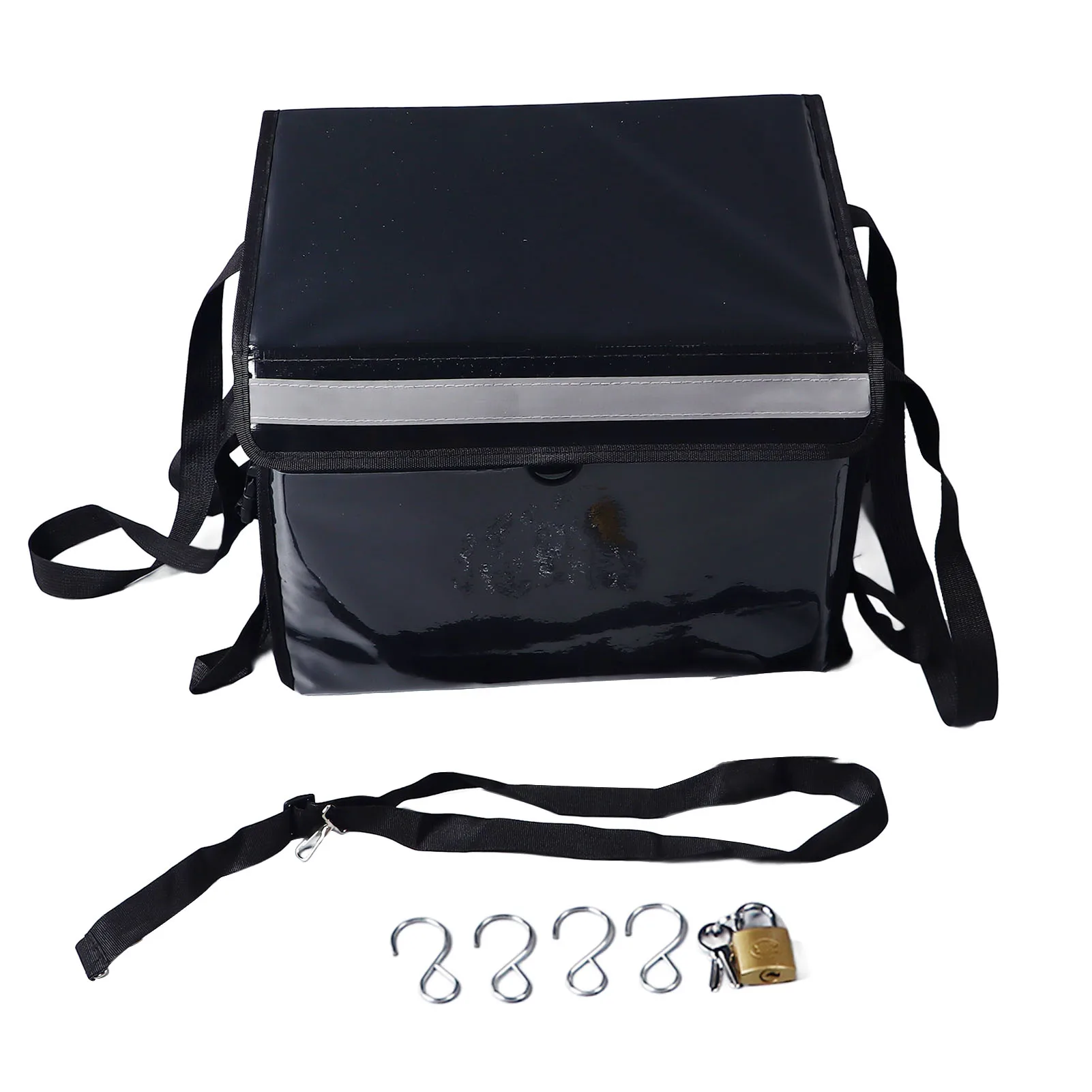 Insulated Food Delivery Bag Anti Theft Black Reusable Commercial Catering Bag Waterproof 1680D Oxford Fabric for Hot Cold Food