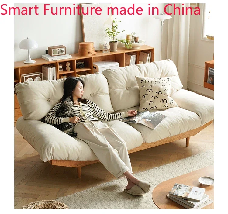 

Nordic Japanese down technology cloth cloud sofa Solid wood living room Small family fabric sofa