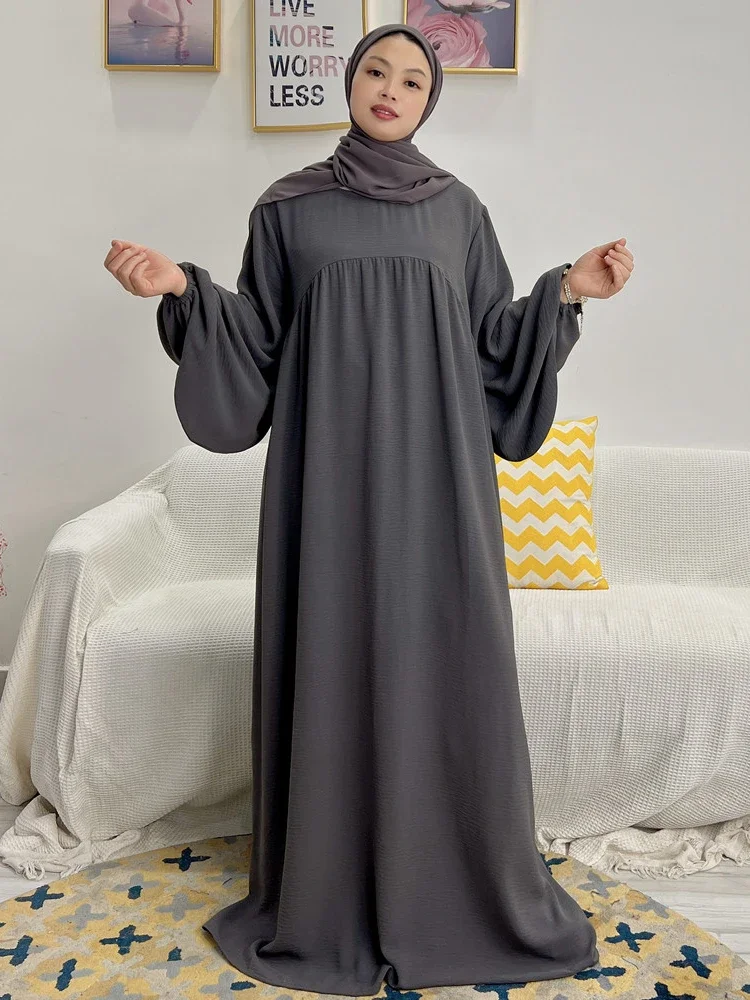 

Muslim Dresses for Women Abaya Closed Balloon Sleeve Solid Long Prayer Hijab Dress Islam Clothes Dubai Turkey Ramadan Eid Kaftan