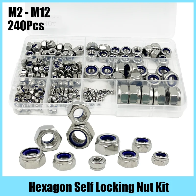 Nylon Lock Nut Stainless Steel Hex Hexagon Locking Nut M2 M3 M4 M5 M6 M8 M10 M12 M14 M16 Nylon Self-locking Hex Nuts Locknut