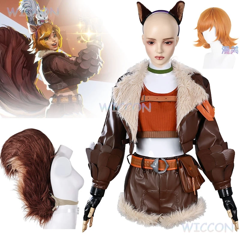 

MARV Rivals Squirrel Girl Cosplay Doreen Allene Green Cosplay Costume Women Clothes Coat Tail Wig Roleplay Halloween Super Hero