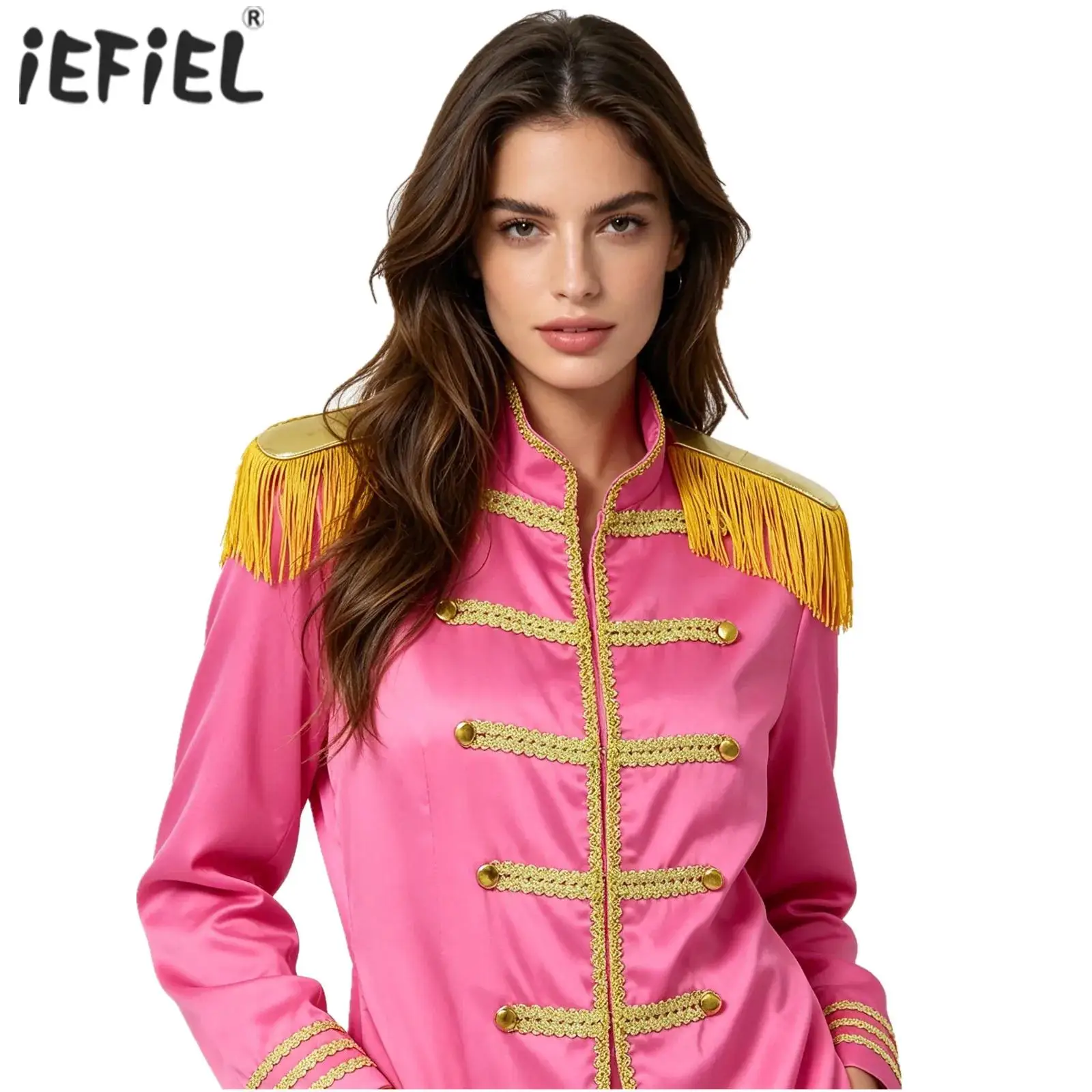 Disfraz de Cosplay Medieval para Mujer, Estilo Sargento Pepper, Chaqueta Larga con Borlas y Cierre Frontal, Satén, Económica, para Halloween
