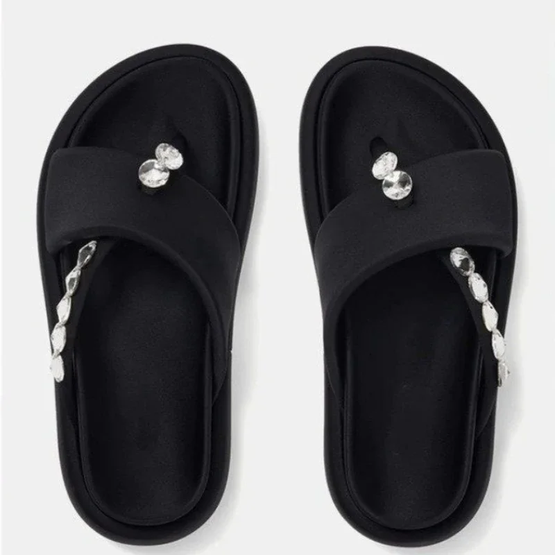 

Thick-soled Sandals Women's Summer New Rhinestone Clip-toe Flat Beach Slippers Wearable and Versatile Women's Sandals Ladies