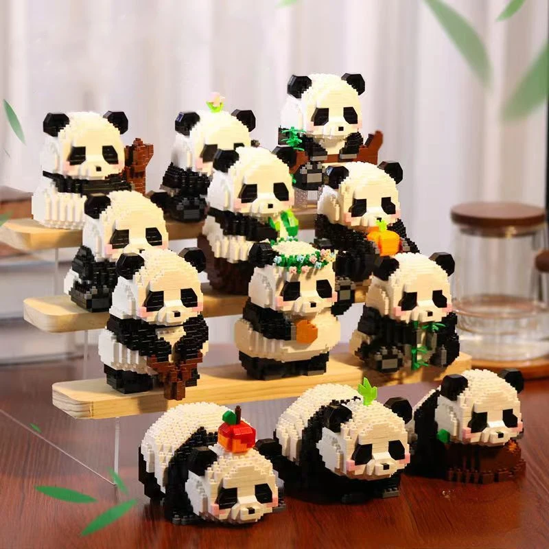 Panda Toys Building Blocks Model Cute Animal Hobbies Stacking Micro  for Kid Gifts Kawaii Pandas Bricks Toys