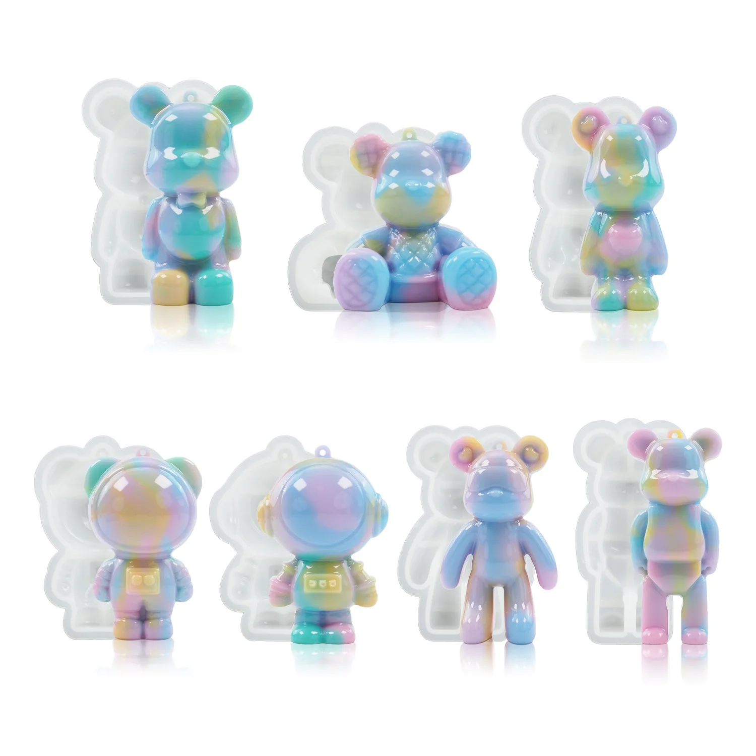 Bear Spaceman Keychain Epoxy Resin Mold DIY Astronaut Bear Pendant with Holes Ornament Mirror Silicone Mould Home Decor Tools