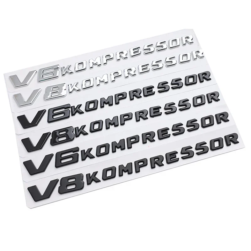 3D ABS Car Sticker V6 V8 KOMPRESSOR Word Rear Sign Emblem Badge Car Body Fender Rear Trunk Upgrade Version Accessories New