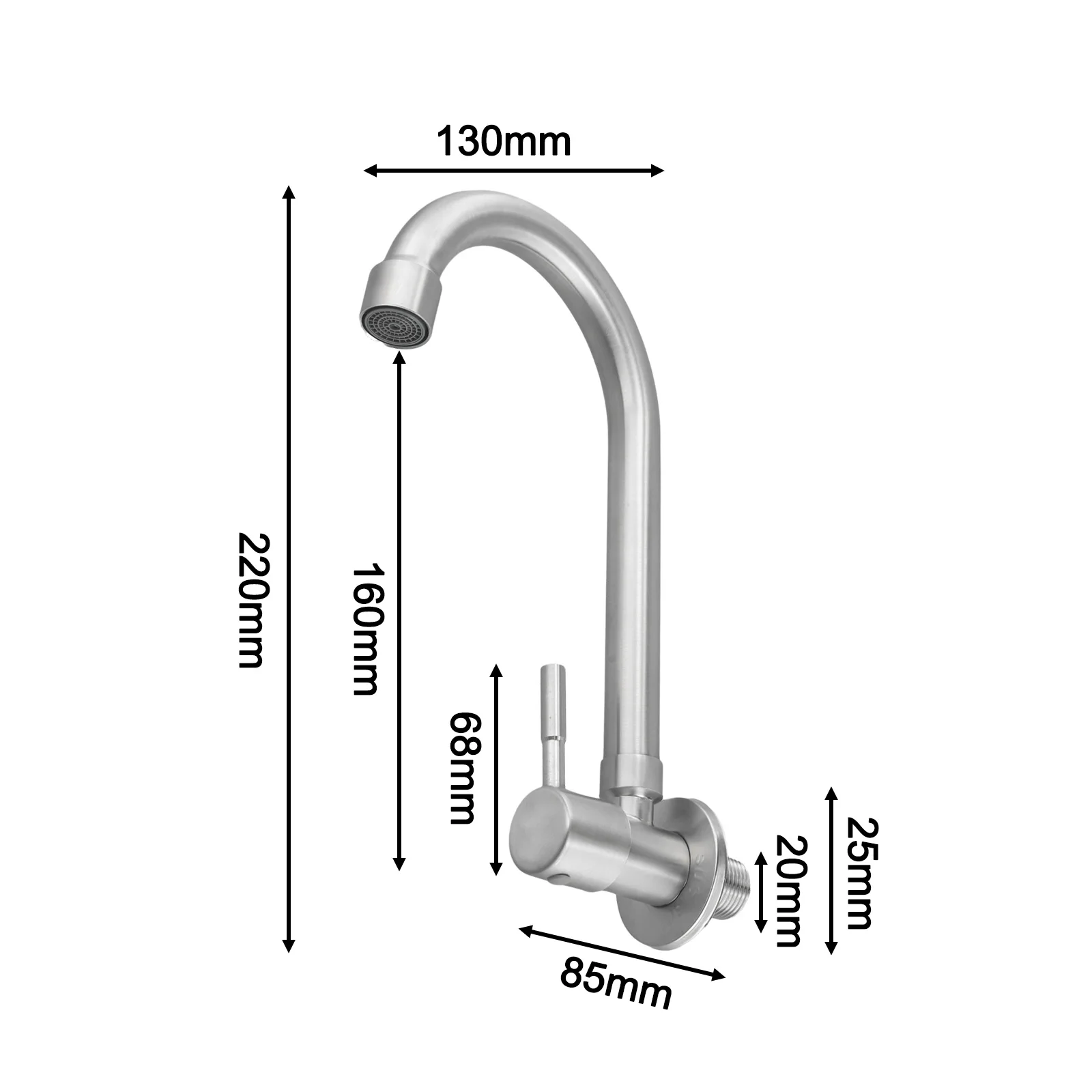 Rubinetto Rubinetto per lavello da cucina Rubinetto per acqua in acciaio inossidabile Rotazione a 360 gradi Flessibilità Rubinetto per acqua a collo di cigno con base fissa integrata